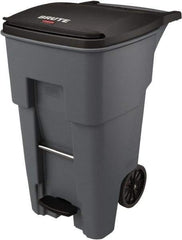 Rubbermaid - 65 Gal Gray Rectangle Trash Can - Plastic, None Graphic, 44.74" High x 25.33" Wide, Lid Included - USA Tool & Supply