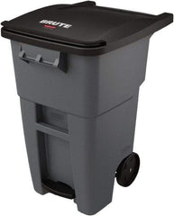 Rubbermaid - 50 Gal Gray Rectangle Trash Can - Plastic, None Graphic, 39.58" High x 24" Wide, Lid Included - USA Tool & Supply