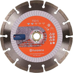 Husqvarna - 4-1/2" Diam, 5/8 & 7/8" Arbor Hole Diam, Continuous Edge Tooth Wet & Dry Cut Saw Blade - Diamond-Tipped, Fast Cutting Action, Standard Round Arbor - USA Tool & Supply