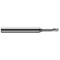 Corner Radius End Mill: 0.03″ Dia, 0.045″ LOC, 0.005″ Radius, 3 Flutes, Solid Carbide 2-1/2″ OAL, 1/8″ Shank Dia, 30 ° Helix, Bright/Uncoated, Corner Radius End