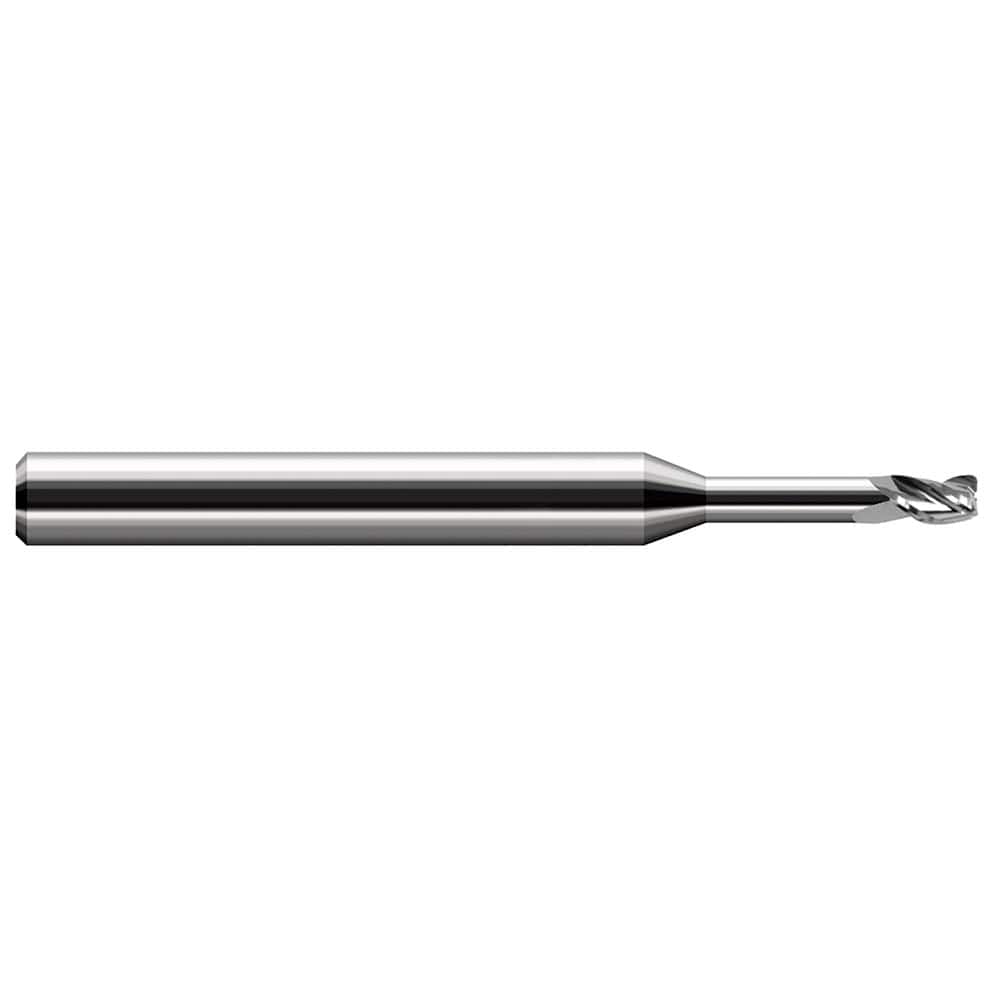 Corner Radius End Mill: 0.04″ Dia, 0.06″ LOC, 0.01″ Radius, 3 Flutes, Solid Carbide 2-1/2″ OAL, 1/8″ Shank Dia, 30 ° Helix, Bright/Uncoated, Corner Radius End