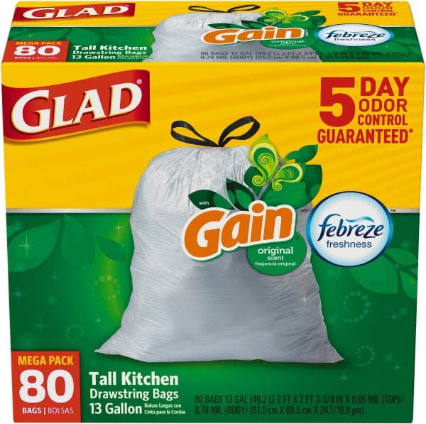 Glad - Pack of (80) 13 Gal 0.95 mil Household/Office Trash Bags - USA Tool & Supply