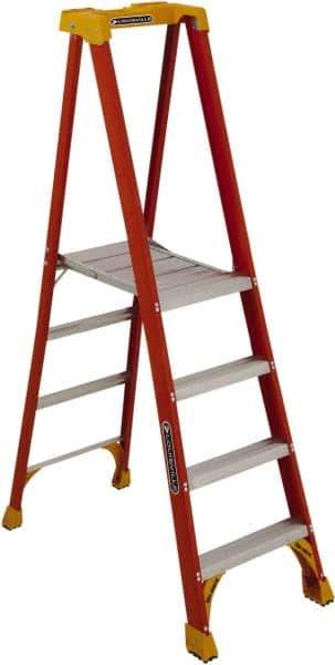 Louisville - 2 Steps, 3' High, Type IA Rating, Fiberglass Platform Ladder - 300 Lb Load Capacity, 23-1/8" Base Width - USA Tool & Supply