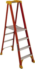 Louisville - 5 Steps, 6' High, Type IA Rating, Fiberglass Platform Ladder - 300 Lb Capacity, 27-7/8" Base Width - USA Tool & Supply