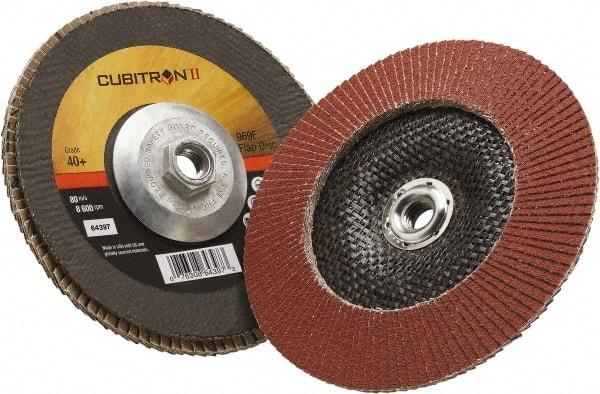 3M - 40 Grit, 7" Disc Diam, 5/8-11 Center Hole, Type 29 Ceramic Flap Disc - 8,500 Max RPM, Polyester Backing, Arbor Attaching System, Coated - USA Tool & Supply
