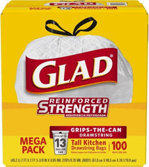 Glad - Pack of (100) 13 Gal 0.95 mil Household/Office Trash Bags - USA Tool & Supply