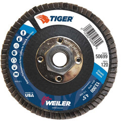 4-1/2″ Tiger Disc Abrasive Flap Disc, Flat, Phenolic Backing, 120Z, 5/8″-11 UNC Nut - USA Tool & Supply