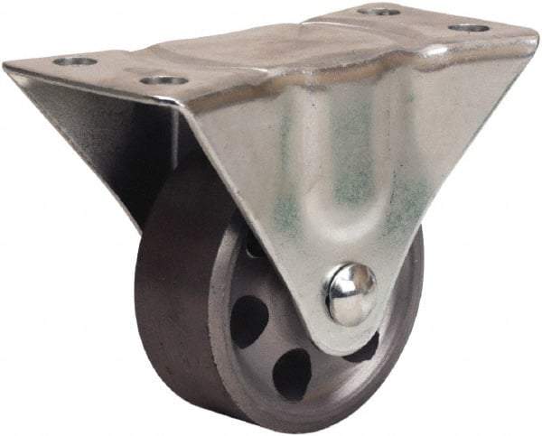 Hamilton - 2-1/2" Diam x 1" Wide x 3-1/4" OAH Top Plate Mount Rigid Caster - Cast Iron, 200 Lb Capacity, Plain Bore Bearing, 2-1/4 x 4-1/2" Plate - USA Tool & Supply