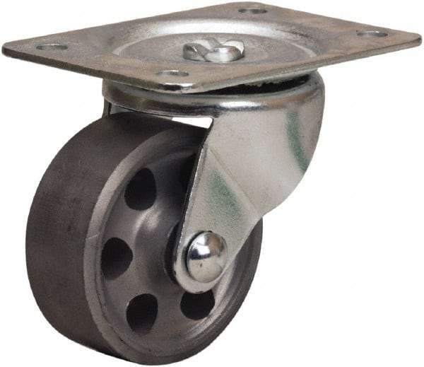 Hamilton - 2-1/2" Diam x 1" Wide x 3-1/4" OAH Top Plate Mount Swivel Caster - Cast Iron, 200 Lb Capacity, Plain Bore Bearing, 2-1/4 x 4-1/2" Plate - USA Tool & Supply