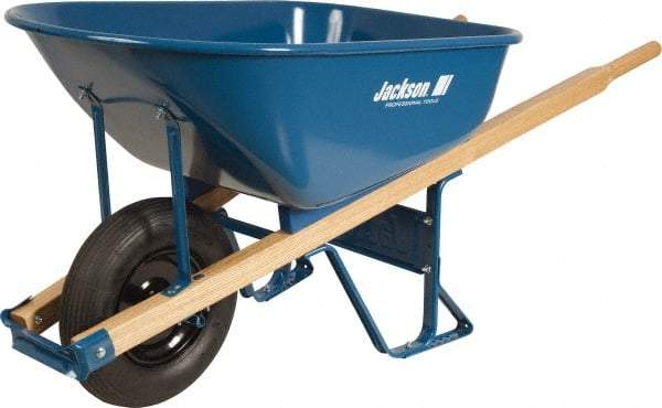 Jackson Professional Tools - 6 Cu Ft Capacity Wheelbarrow with 15" Flat Free Wheel - Wood Handle, 58-3/4" Long x 25-1/2" Wide x 27" High, Blue - USA Tool & Supply