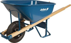 Jackson Professional Tools - 6 Cu Ft Capacity Wheelbarrow with 15" Flat Free Wheel - Wood Handle, 58-3/4" Long x 25-1/2" Wide x 27" High, Blue - USA Tool & Supply