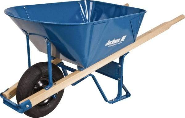 Jackson Professional Tools - 6 Cu Ft Capacity Wheelbarrow with 16" Pneumatic Wheel - Wood Handle, 58-1/2" Long x 26-3/4" Wide x 27" High, Blue - USA Tool & Supply