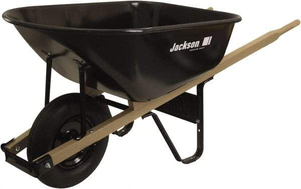 True Temper - 6 Cu Ft Capacity Wheelbarrow with 16" Pneumatic Wheel - Wood Handle, 58-3/4" Long x 25-1/2" Wide x 27" High, Black - USA Tool & Supply