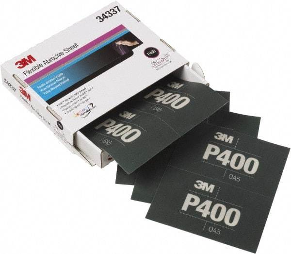 3M - 400 Grit, Aluminum Oxide TriangleSanding Sheet - 6-13/16" Long x 5-1/2" Wide, Extra Fine Grade, Weighted Paper Backing - USA Tool & Supply