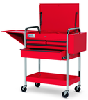 4 Drawer Red Service Cart with Lid; Rack & Tray - USA Tool & Supply