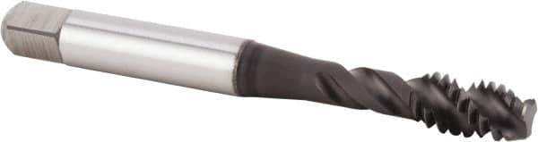 Kennametal - #10-32 UNF 3 Flute 2BX Modified Bottoming Spiral Flute Tap - Powdered Metal, TiN/CrC/C Finish, 59.94mm OAL, Right Hand Flute, Right Hand Thread, Series T630 - Exact Industrial Supply