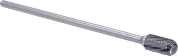 M.A. Ford - 1/2" Cut Diam, 1/4" Shank Diam, Cylinder with Radius Head Double Cut Burr - Carbide, Radius End, 1" LOC, 7" OAL - USA Tool & Supply