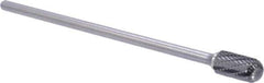M.A. Ford - 1/2" Cut Diam, 1/4" Shank Diam, Cylinder with Radius Head Double Cut Burr - Carbide, Radius End, 1" LOC, 7" OAL - USA Tool & Supply