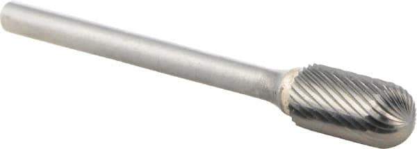 M.A. Ford - 1/4" Cut Diam, 1/8" Shank Diam, Cylinder with Radius Head Double Cut Burr - Carbide, Radius End, 1/2" LOC, 2" OAL - USA Tool & Supply