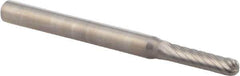 M.A. Ford - 3/32" Cut Diam, 1/8" Shank Diam, Cylinder with Radius Head Double Cut Burr - Carbide, Radius End, 7/16" LOC, 1-1/2" OAL - USA Tool & Supply