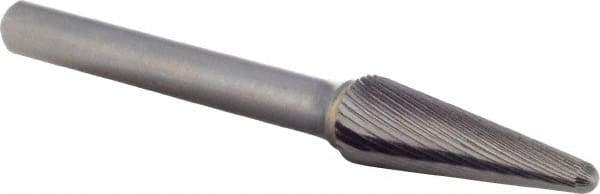 M.A. Ford - 3/8" Cut Diam, 1/4" Shank Diam, Taper Head Double Cut Burr - Carbide, Radius End, 1-1/8" LOC, 3-3/16" OAL - USA Tool & Supply