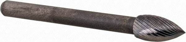 M.A. Ford - 3/16" Cut Diam, 1/8" Shank Diam, Flame Head Double Cut Burr - Carbide, Radius End, 3/8" LOC, 1-1/2" OAL - USA Tool & Supply