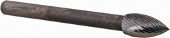 M.A. Ford - 3/16" Cut Diam, 1/8" Shank Diam, Flame Head Double Cut Burr - Carbide, Radius End, 3/8" LOC, 1-1/2" OAL - USA Tool & Supply
