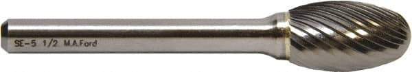 M.A. Ford - 16mm Cut Diam, 6mm Shank Diam, Oval Head Single Cut Burr - Carbide, Radius End, 25mm LOC, 70mm OAL - USA Tool & Supply