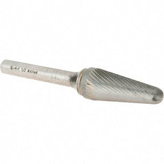 M.A. Ford - 1/2" Cut Diam, 1/4" Shank Diam, Cylinder with Radius Head Double Cut Burr - Carbide, Radius End, 1-3/16" LOC, 3-1/4" OAL - USA Tool & Supply