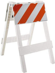 PRO-SAFE - 24 Inch Wide x 45-1/2 Inch High, Reflective, Plastic Type I Barricade - 14 Lbs., 12 Inch High x 24 Inch Wide Top Panel, White and Orange - USA Tool & Supply