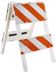 PRO-SAFE - 24 Inch Wide x 45-1/2 Inch High, Reflective, Plastic Type II Barricade - 14 Lbs., 12 Inch High x 24 Inch Wide Top Panel, White and Orange - USA Tool & Supply