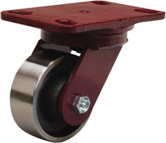 Hamilton - 4" Diam x 1-1/2" Wide x 5-5/8" OAH Top Plate Mount Swivel Caster - Forged Steel, 1,400 Lb Capacity, Straight Roller Bearing, 4-1/2 x 6-1/2" Plate - USA Tool & Supply