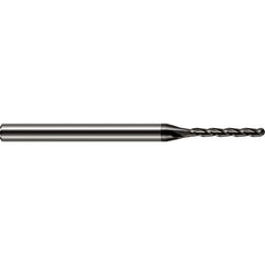 Ball End Mill: 0.02″ Dia, 0.16″ LOC, 3 Flute, Solid Carbide 2-1/2″ OAL, 1/8″ Shank Dia, 30 ° Helix, Amorphous Diamond Coated, Single End