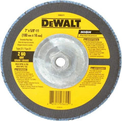 DeWALT - 60 Grit, 7" Disc Diam, 5/8-11 Center Hole, Type 27 Zirconia Alumina Flap Disc - 8,700 Max RPM, Fiberglass Backing, Arbor Attaching System, Coated - USA Tool & Supply