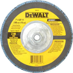 DeWALT - 80 Grit, 7" Disc Diam, 5/8-11 Center Hole, Type 27 Zirconia Alumina Flap Disc - 8,700 Max RPM, Fiberglass Backing, Arbor Attaching System, Coated - USA Tool & Supply