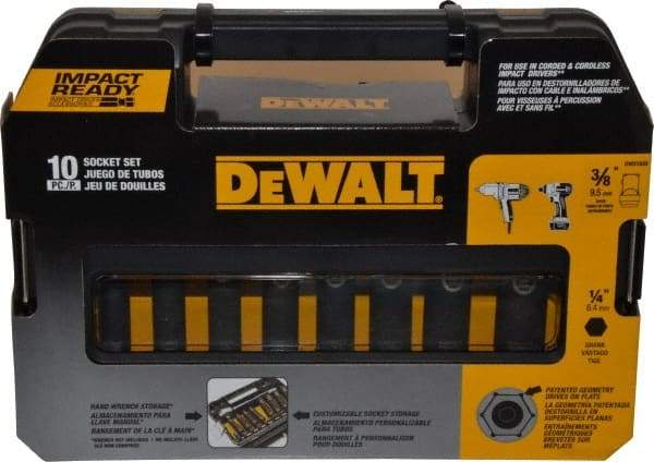 DeWALT - 10 Piece 3/8" Drive Thin Wall Deep Impact Socket Set - 6 Points, 5/16 to 3/4", Inch Measurement Standard - USA Tool & Supply