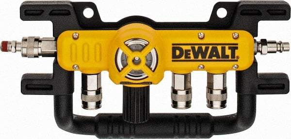 DeWALT - Aluminum Heavy Duty Quadraport Air Line Splitter with Regulator - 200 Max psi, 12-1/2" Long, 3/8 NPT Diam Inlet Fitting - USA Tool & Supply