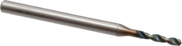 OSG - #50 140° Spiral Flute Vanadium High Speed Steel Screw Machine Drill Bit - WD1 Finish, Right Hand Cut, 11mm Flute Length, 43mm OAL, Faceted Point, Straight Shank - USA Tool & Supply