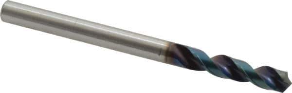 OSG - 4mm 130° Spiral Flute Vanadium High Speed Steel Screw Machine Drill Bit - WD1 Finish, Right Hand Cut, 22mm Flute Length, 54mm OAL, Faceted Point, Straight Shank - USA Tool & Supply