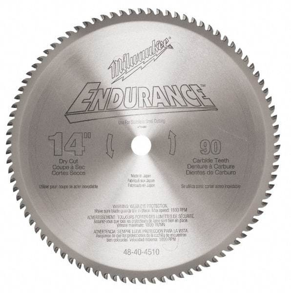 Milwaukee Tool - 14" Diam, 1" Arbor Hole Diam, 90 Tooth Wet & Dry Cut Saw Blade - Carbide-Tipped, Burr-Free, Clean, Smooth Action, Standard Round Arbor - USA Tool & Supply