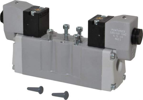 Parker - Double Solenoid, 2 Position, Aluminum Solenoid Valve - Normally Open Through Ports 1 & 2, Nitrile Seal - USA Tool & Supply
