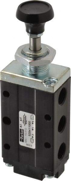 Parker - 0.83 CV Rate, 1/4" NPT Inlet Direct Air 4 Mechanical Spool Valve - 4 Way, 2 Position, 150 Max psi, Button Spring Return - USA Tool & Supply