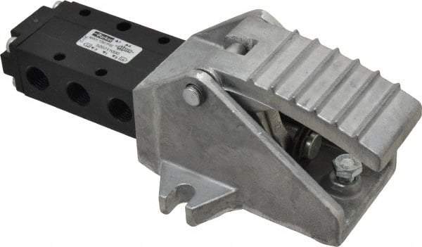 Parker - 0.83 CV Rate, 1/4" NPT Inlet Direct Air 4 Mechanical Spool Valve - 4 Way, 2 Position, 150 Max psi, Pedal Spring Return - USA Tool & Supply