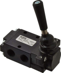 Parker - 0.83 CV Rate, 1/4" NPT Inlet Direct Air 4 Mechanical Spool Valve - 3 Way, 2 Position NC, 150 Max psi, Lever Spring Return - USA Tool & Supply