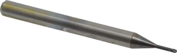 OSG - 1mm Diam, 0.8mm LOC, 2 Flute Solid Carbide Ball End Mill - WXL Finish, Single End, 45mm OAL, 4mm Shank Diam, Spiral Flute - USA Tool & Supply