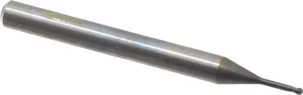 OSG - 1mm Diam, 0.8mm LOC, 2 Flute Solid Carbide Ball End Mill - WXL Finish, Single End, 45mm OAL, 4mm Shank Diam, Spiral Flute - USA Tool & Supply