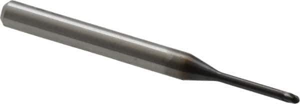 OSG - 1.5mm Diam, 1.2mm LOC, 2 Flute Solid Carbide Ball End Mill - WXL Finish, Single End, 45mm OAL, 4mm Shank Diam, Spiral Flute - USA Tool & Supply