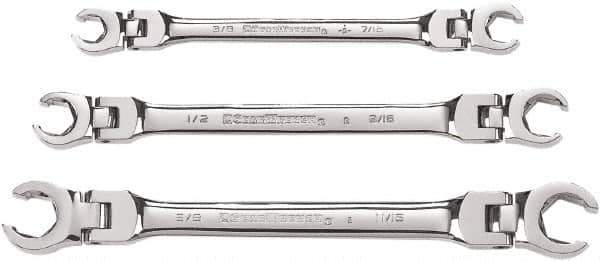 GearWrench - 3 Piece, 3/8" to 11/16", Finger Ratcheting Wrench/Flare Nut Wrench Set - Inch Measurement Standard, Chrome Finish - USA Tool & Supply