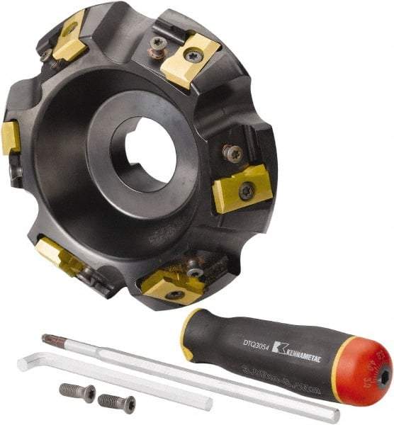 Kennametal - 5" Cut Diam, 1-1/2" Arbor Hole, 21.41mm Max Depth of Cut, 30° Indexable Chamfer & Angle Face Mill - 6 Inserts, LN.U 2210... Insert, Right Hand Cut, 6 Flutes, Series MEGA60 - USA Tool & Supply