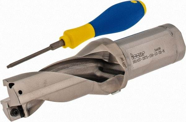 Iscar - 2.87" Max Drill Depth, 2xD, 1-7/16" Diam, Indexable Insert Drill - 2 Inserts, 1-1/2" Shank Diam, Straight Shank - USA Tool & Supply